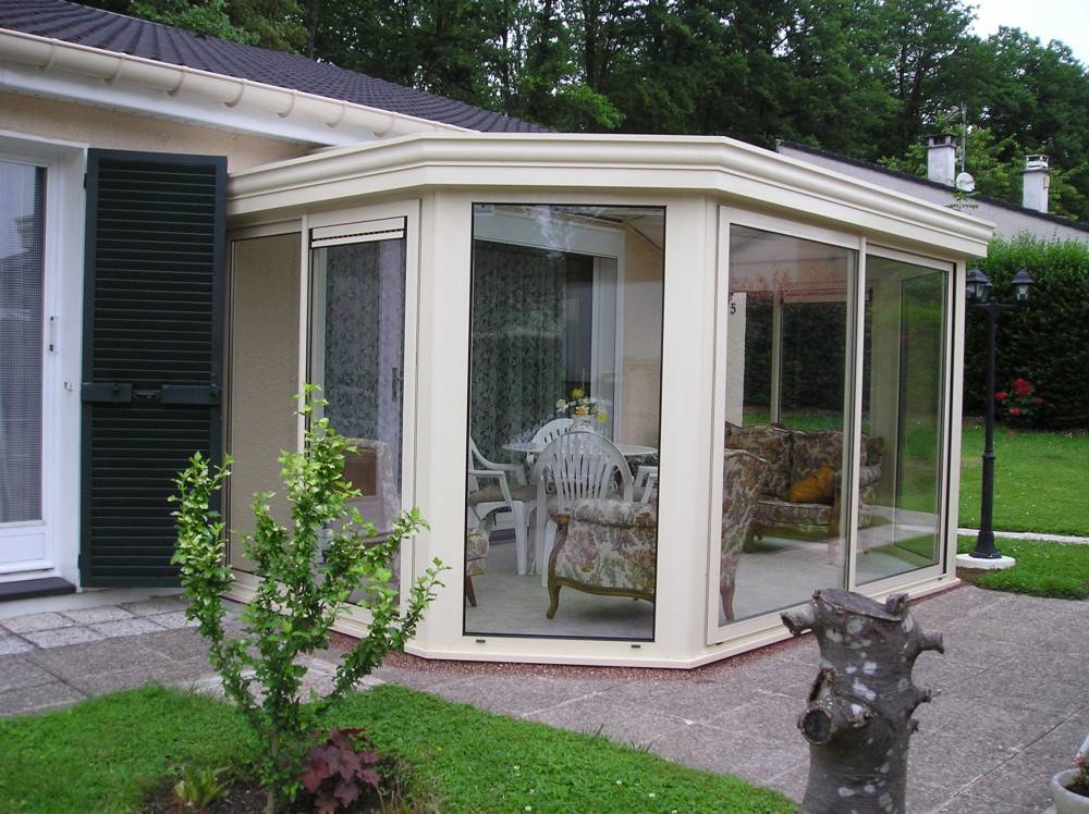 Veranda Alu Ivoir Double Pan Coupe en arretier